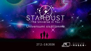 Värikäs kuva universumista, jossa on ihmissiluetteja